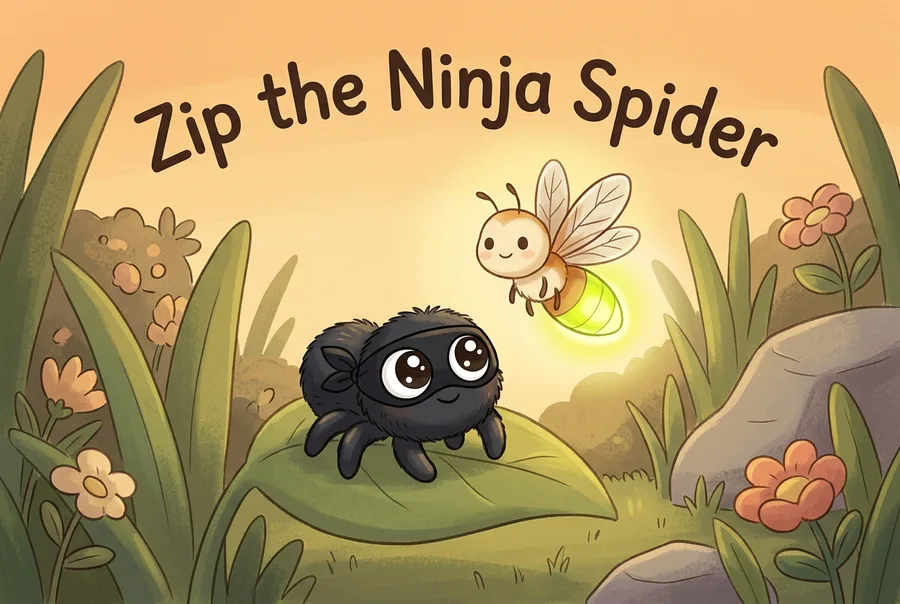 Zip the Ninja Spider β a generated book cover
